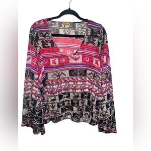 Show Me Your Mumu Wild Wyoming Bardot Aztec V Neck Blouse‎ Swing Blouse Size S